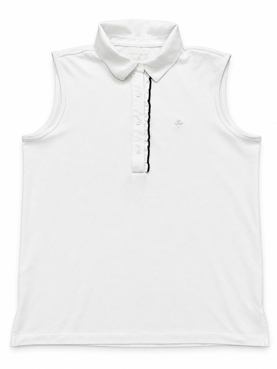 Tory Burch Tops - Tory Burch Tory Sport White Sleeveless Polo Top Navy Ruffle Trim Size S Athletic